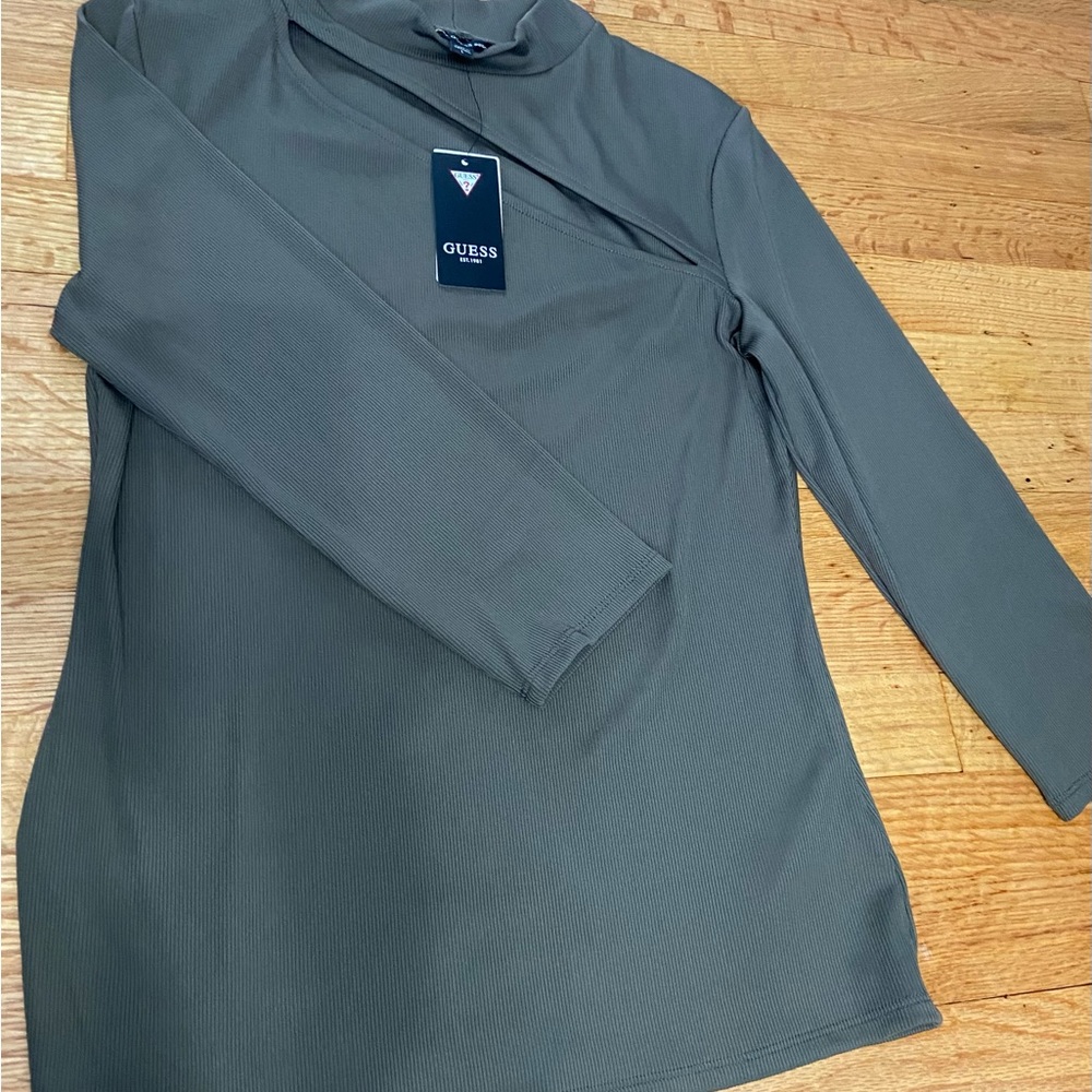 Olive green Guess brand three quarter sleeve high neck shirt